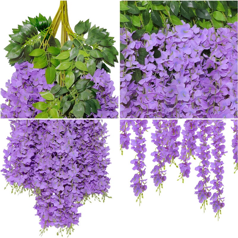 U'Artlines 24 Pack (Total 86.4 Feet) Artificial Fake Wisteria Vine Rattan Hanging Garland Silk Flowers String Home Party Wedding Decor (24, Purple) - Image 5